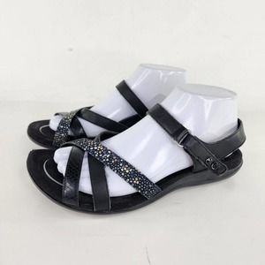 Abeo Women's Laguna Black Leather Speckle Sandals US 8.5 Strappy Slingback shoes